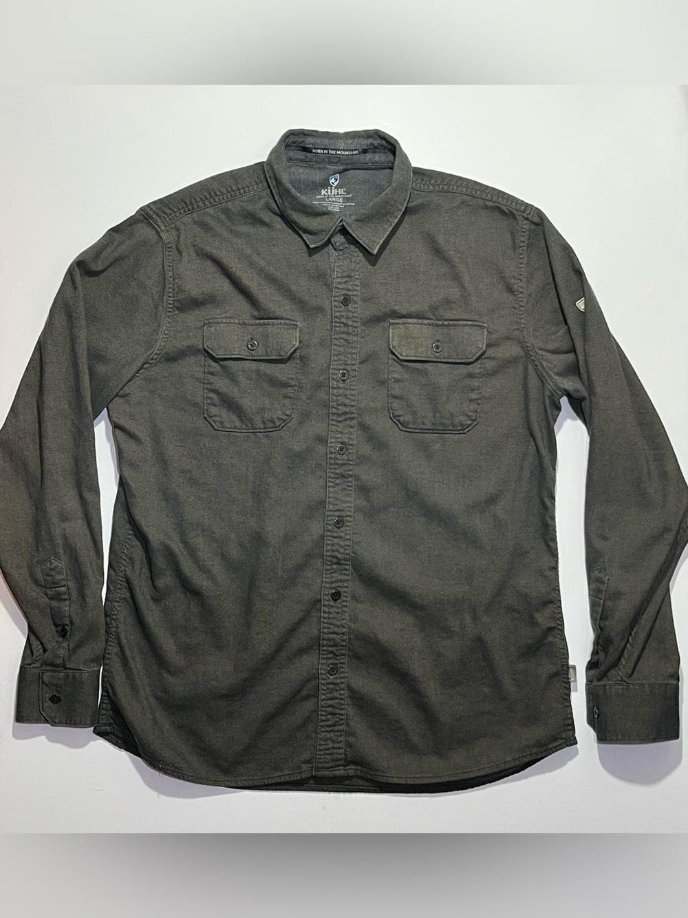 Men’s Kuhl Descendr Long Sleeve Button Down Flannel Shirt, Large, Charcoal